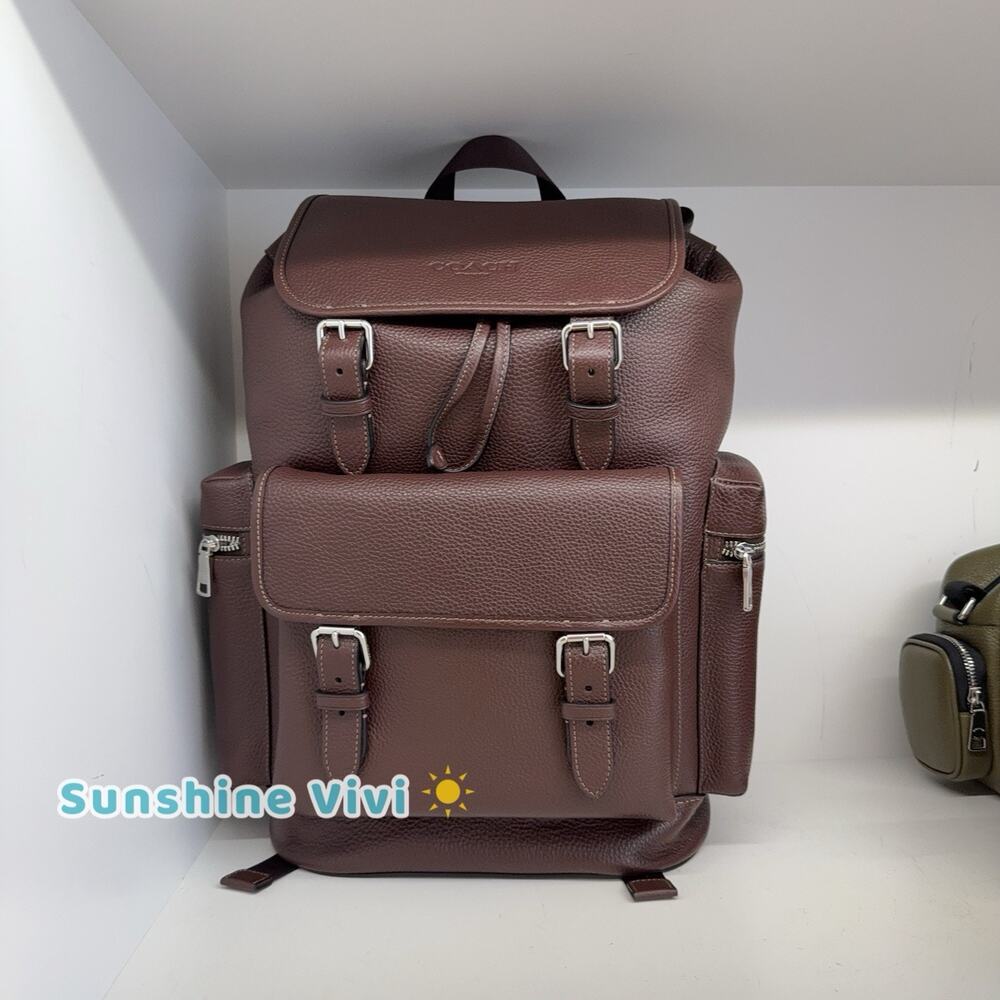 NWT Coach MEN Sprint Backpack CET18 Silver/Maple Refined pebble leather
